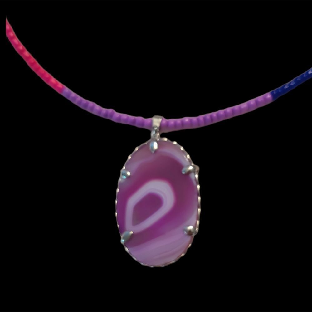 Rin's Unique Boutique - Handmade - Beaded - Bisexual Pride - Necklace